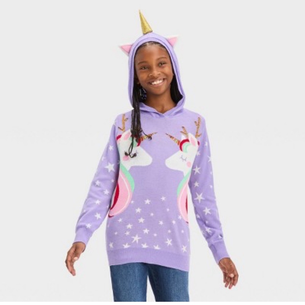Girls unicorn holiday hoodie